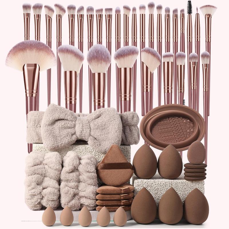 Makeup Brush Set,1 Set Storage Bag & Makeup Brushes & Makeup Sponge & Finger Powder Puff & Mini Makeup Sponge & Triangle Powder Puff & Headband, Perfect for Girls