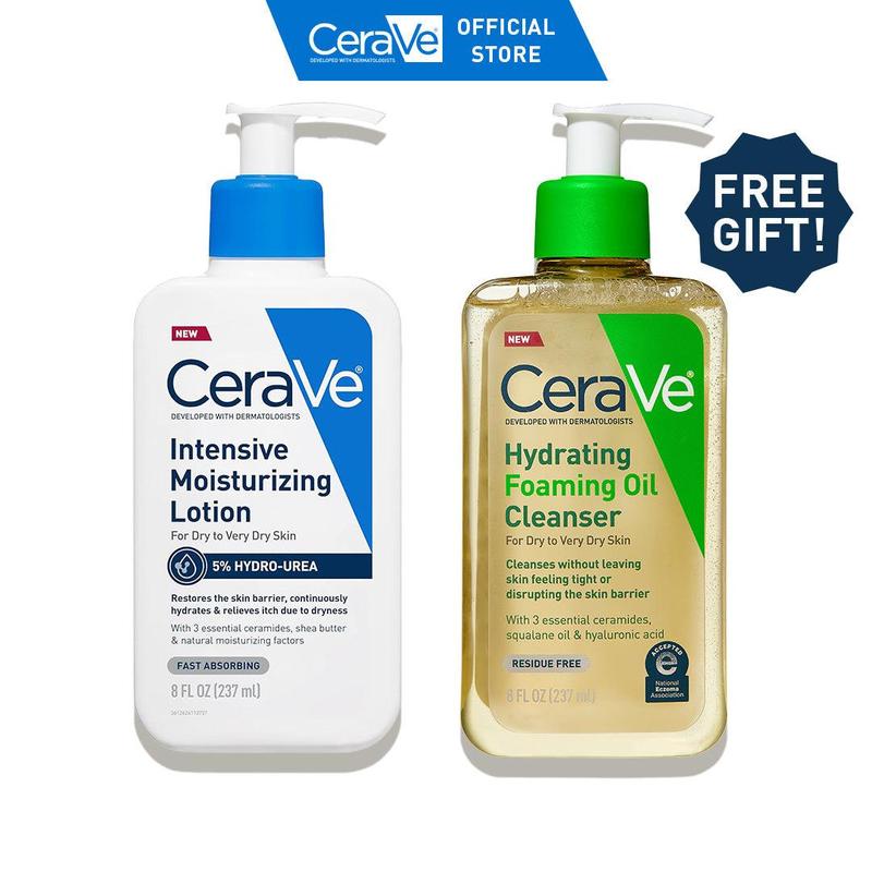 CeraVe Very Dry Skin Duo: Hydrating Foaming Oil Facial Cleanser (Dry to Very Dry Skin) & NEW CeraVe Intensive Moisturizing Lotion (Dry to Very Dry Skin + 5% Hydro-Urea)