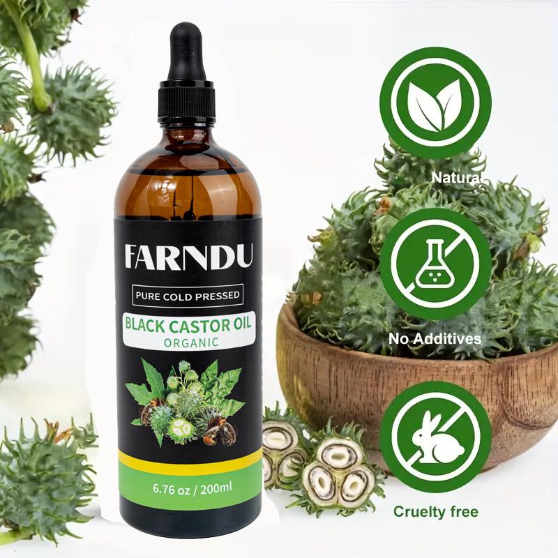 FARNDU,(6.76 Oz)  Thick Castor Oil & care package,  Organic Glass Bottle Pure Cold-Pressed -  massage oil,Natural Virgin Castor Oil Unrefined Moisturizing for Skin Hair Growth for Eyelashes, Hexane & BPA Free Haircare Kit