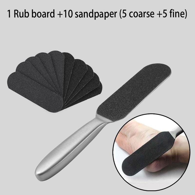 Stainless Steel Foot File with 10pcs Replacement Sandpaper, 1 Set Foot Dead Skin Remover, Pedicure Tool for Home & Salon Use