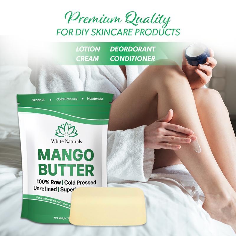 White Naturals Raw Mango Butter Unrefined Organic Natural Pure Skin & Hair Moisturizer, Cold Pressed, Use with Shea in DIY Whipped Body Butter, Soap Making, Mango Seed Body Lotion, Lip Balm Hand Cream 16oz Block Body Care Smooth Moisturizing Your Skin