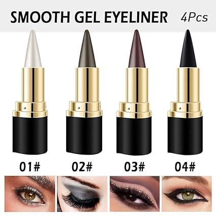 4Pcs Black Brown Silver Gray Gel Eyeliner Pencil,Natural Black Eyeliner Cream Waterproof Smudge Proof,Eye Liner Black Smokey Eyeshadow Palette, Cryon