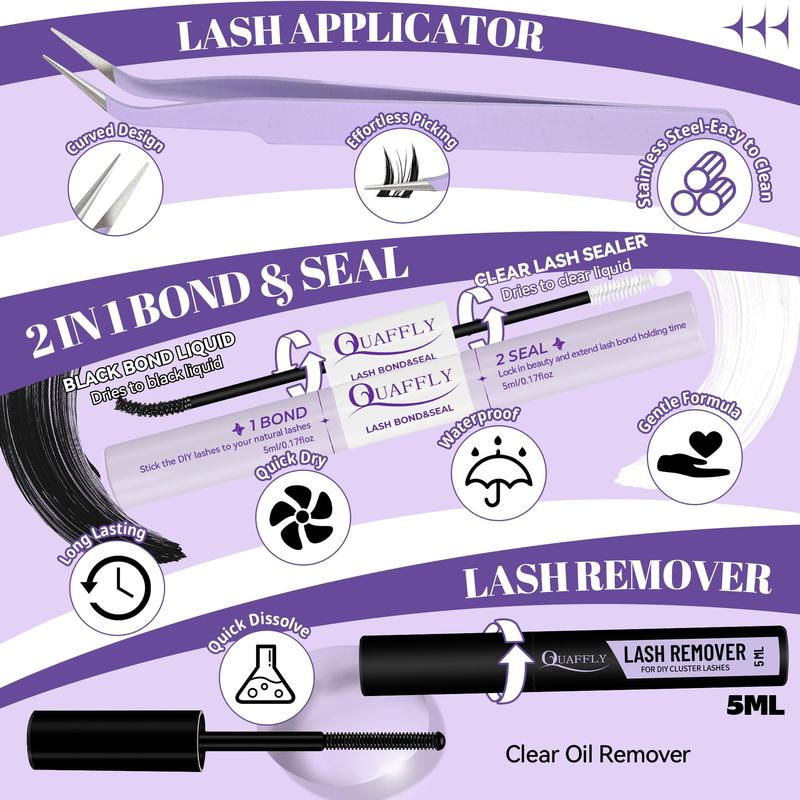 False Eyelashes Kit, 1 Box Individual False Eyelashes with Eyelash Glue & Tweezers & Brush & Glue Remover, Professional Eye Enhancement Tools for Women