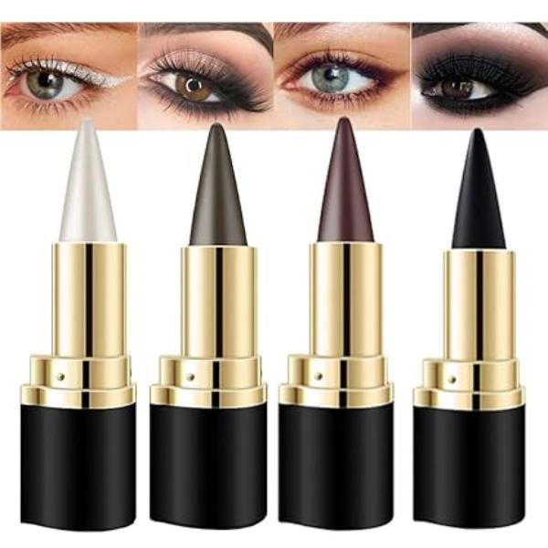 4Pcs Black Brown Silver Gray Gel Eyeliner Pencil,Natural Black Eyeliner Cream Waterproof Smudge Proof,Eye Liner Black Smokey Eyeshadow Palette, Cryon