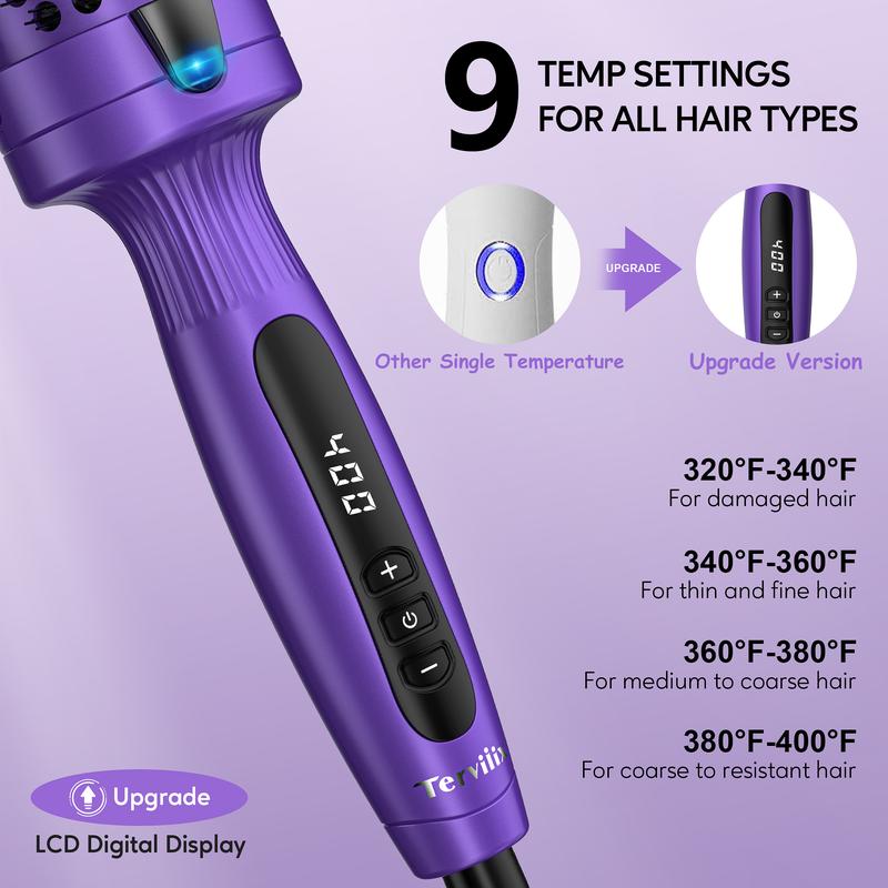 Terviiix 1.77 Inch Ionic Thermal Brush, Double MCH Heating, Digital Display 9 Temperatures, Dual Voltage