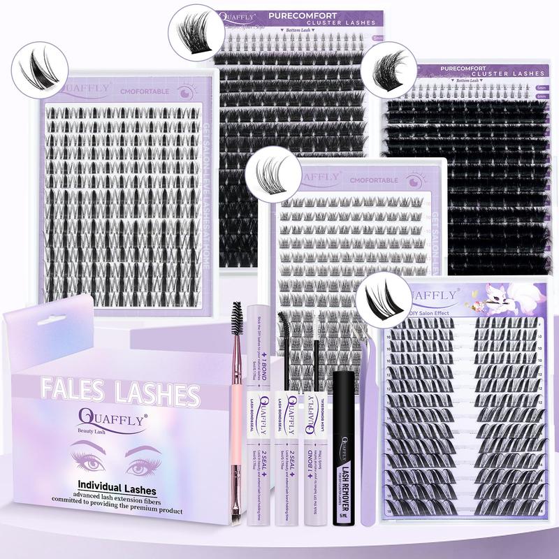 False Eyelashes Kit, 1 Box Individual False Eyelashes with Eyelash Glue & Tweezers & Brush & Glue Remover, Professional Eye Enhancement Tools for Women