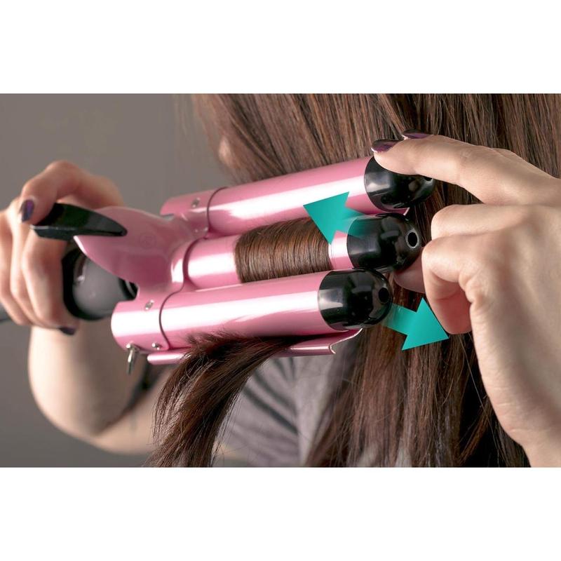 3 Barrel Hair Waver for Beachy Frizz-Free Waves w LCD Temperature Display - 1 Inch Ceramic Tourmaline Triple Barrels, Dual Voltage Crimping Tool Lightweight Comfort Curler