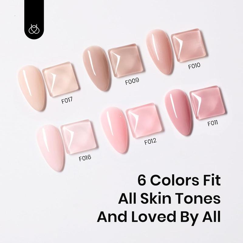 Beetles Base Color Gel Nail Polish, 6 Colors Nude Gel Polish Pink Nail Polish Peach Pink Nail Polish Neutral Sheer French Tip Base Colors Soak Off Nail Art Manicure DIY at Home Gift for Women