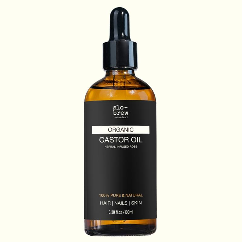 Slo-Brew Organic Castor Oil - 100% Pure and Natural - Premium Grade Expeller-Pressed for Hair Growth, Bold Lashes & Brows - Carrier Oil for Rich Hydration for Hair & Skin - Glass Bottle