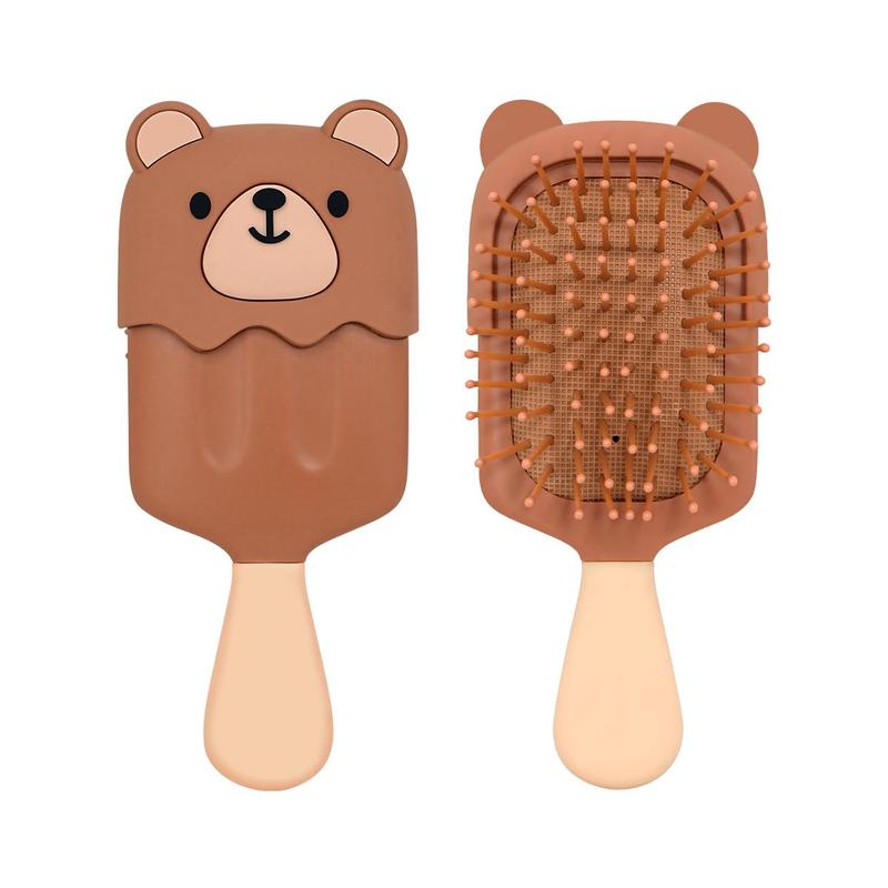 Cute Bear Design Hairbrush & Mirror Set, 1 Count Air Cushion Hair Comb & 1 Count Cute Mirror for Kids