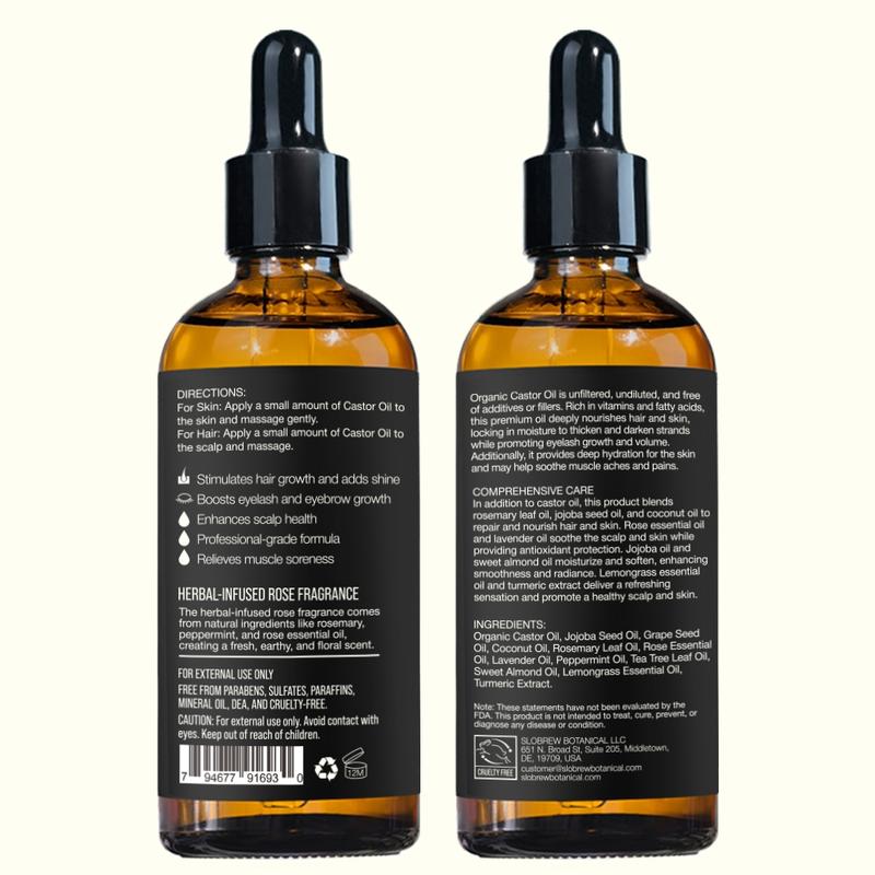 Slo-Brew Organic Castor Oil - 100% Pure and Natural - Premium Grade Expeller-Pressed for Hair Growth, Bold Lashes & Brows - Carrier Oil for Rich Hydration for Hair & Skin - Glass Bottle