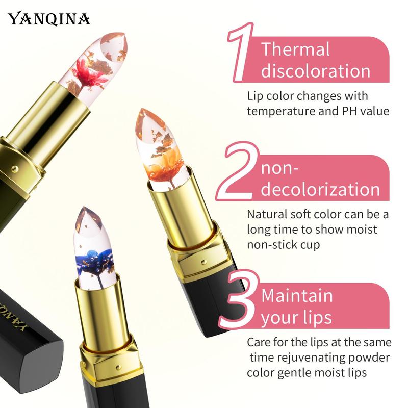 Temperature Color Changing Lipsticks, 3 Counts set Moisturizing Long Lasting Floral Lip Balm, Hydrating Lip Gloss for Girls & Women