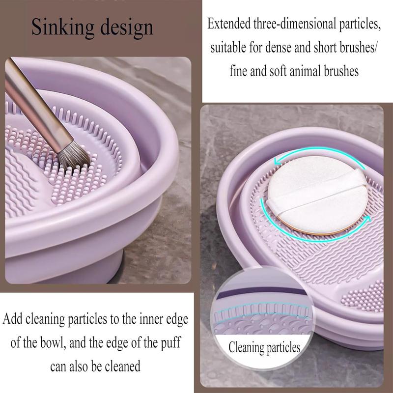 Makeup Brush Cleaning Mat with Brush Drying Holder, 2 in 1 Silicone Cosmetic Brush Cleaning Scrubber Portable Washing Tool Makeup Brush Cleaner (Foldable Khaki)