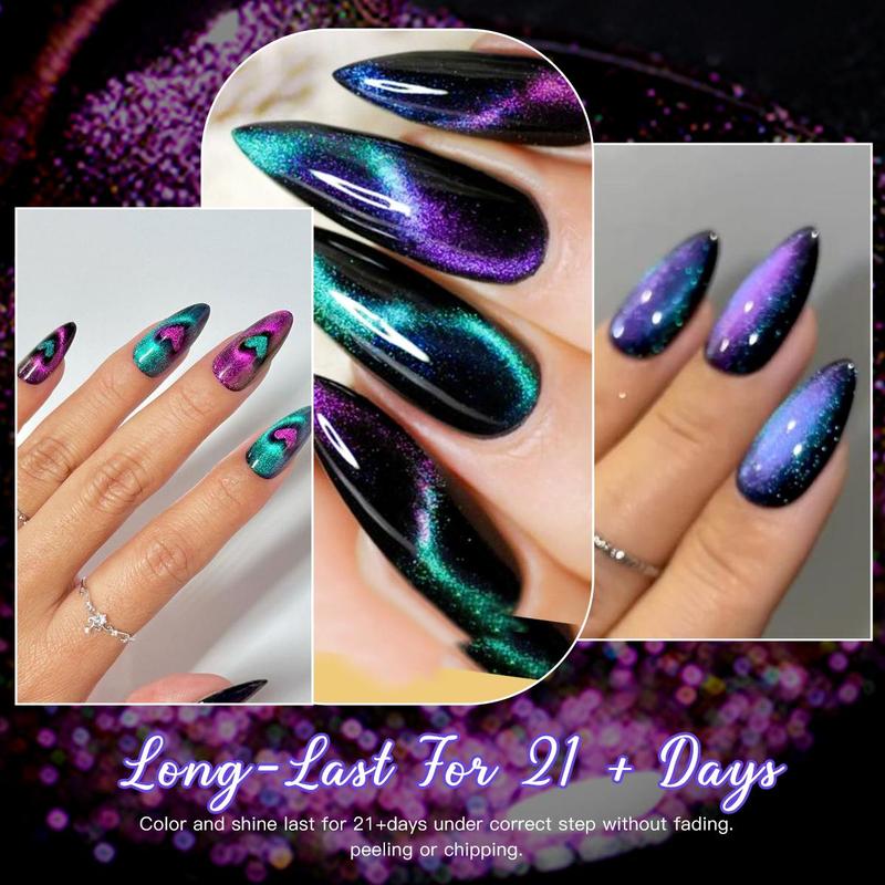 9D Glossy Gel Nail Kit with Magnetic Stick, 1 Set Starry Sky Effect Magnetic & Long Lasting Gel, Nail Art Gift Women & Girls