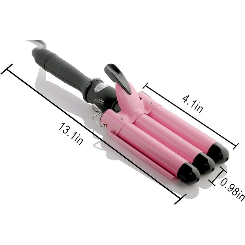 3 Barrel Hair Waver for Beachy Frizz-Free Waves w LCD Temperature Display - 1 Inch Ceramic Tourmaline Triple Barrels, Dual Voltage Crimping Tool Lightweight Comfort Curler