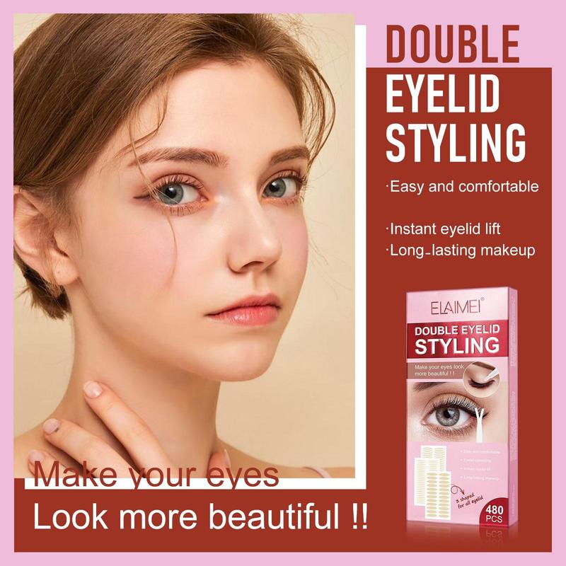 Double Eyelid Styling Kit, 480pcs Double Eyelid Sticker with Double Eyelid Cream & Y-fork, Eye Makeup Tool for Women