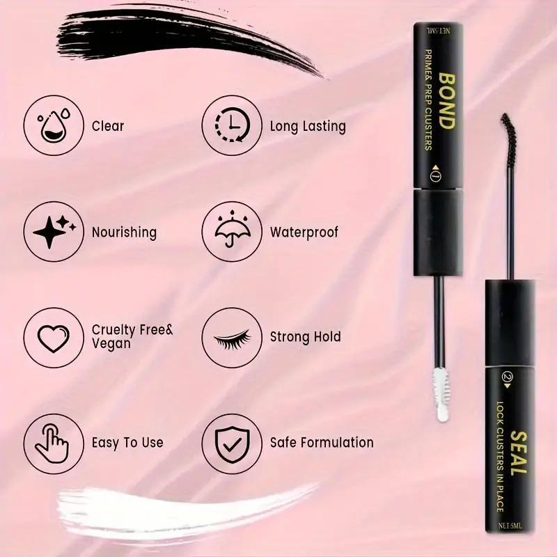 Waterproof Diy Eyelash Extension Adhesive and Sealing, 2 in 1 Long-lasting Strong Eyelash Glue, Eyelash Extension Glue for Cluster Eyelashes, Lash Clusters, Makeup Products, Cosmetic,  Eyelash Extensions Kit