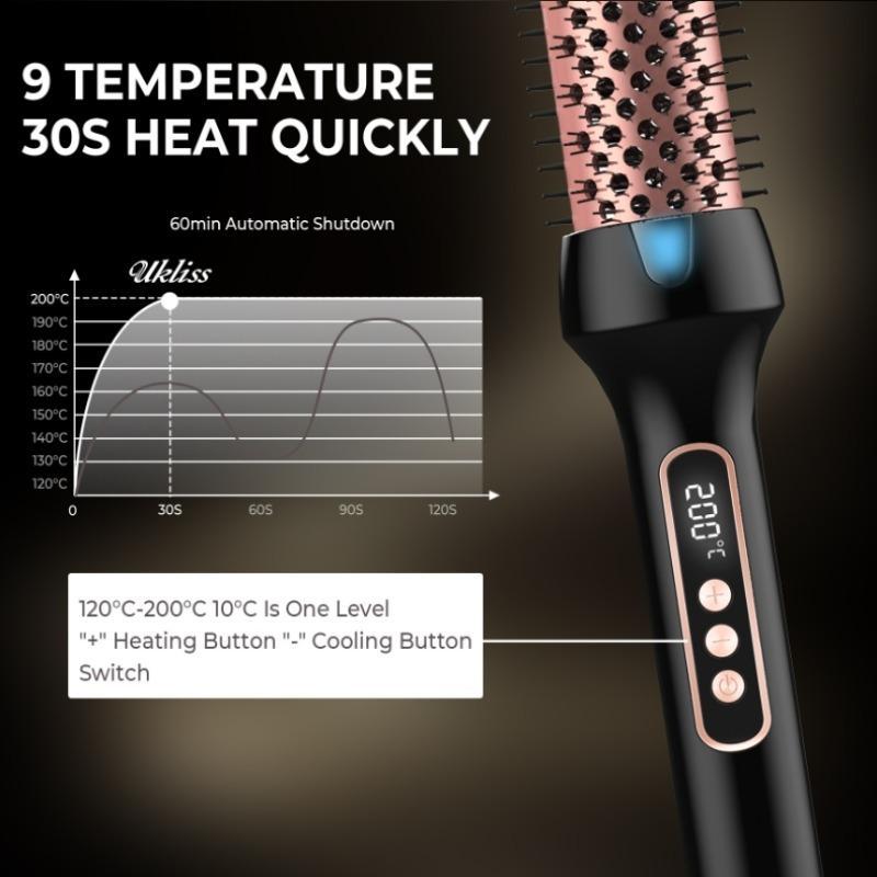 Hair Straightening Brush, 1 Count 9 Temperatures Heated Round Brush, LCD Display Hair Styling Tool for Home & Salon Use