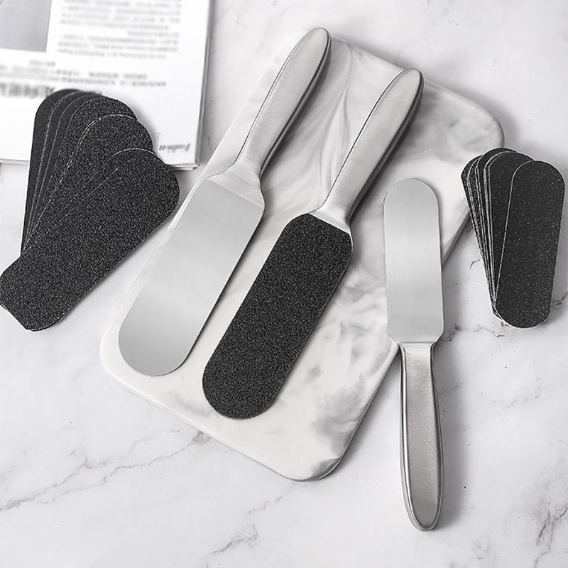 Stainless Steel Foot File with 10pcs Replacement Sandpaper, 1 Set Foot Dead Skin Remover, Pedicure Tool for Home & Salon Use