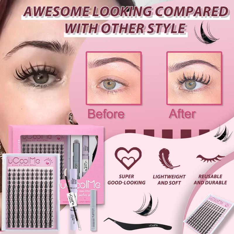 uCoolMe Lashes Fairy Lashes Cluster C Curl 140 Pcs Individual Lash Clusters False Eyelashes Extension Natural Look Beginner Friendly Bond Seal Remover Ultra-Thin Band Makeup 8-18mm Manga Anime Christmas gift