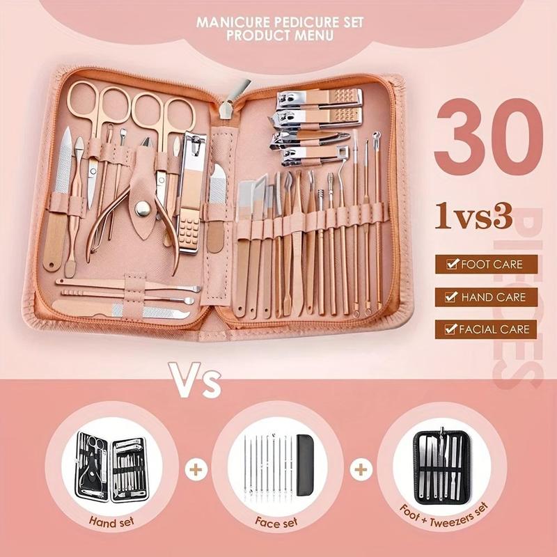 Professional Manicure Set, 30pcs set Nail Clipper Set with Storage Case, Birthday Gift for Women Home & Travel Use, Manicure & Pedicure Tools, Nail Care Tool, Travel Foot Care Product,  Nail Equipment