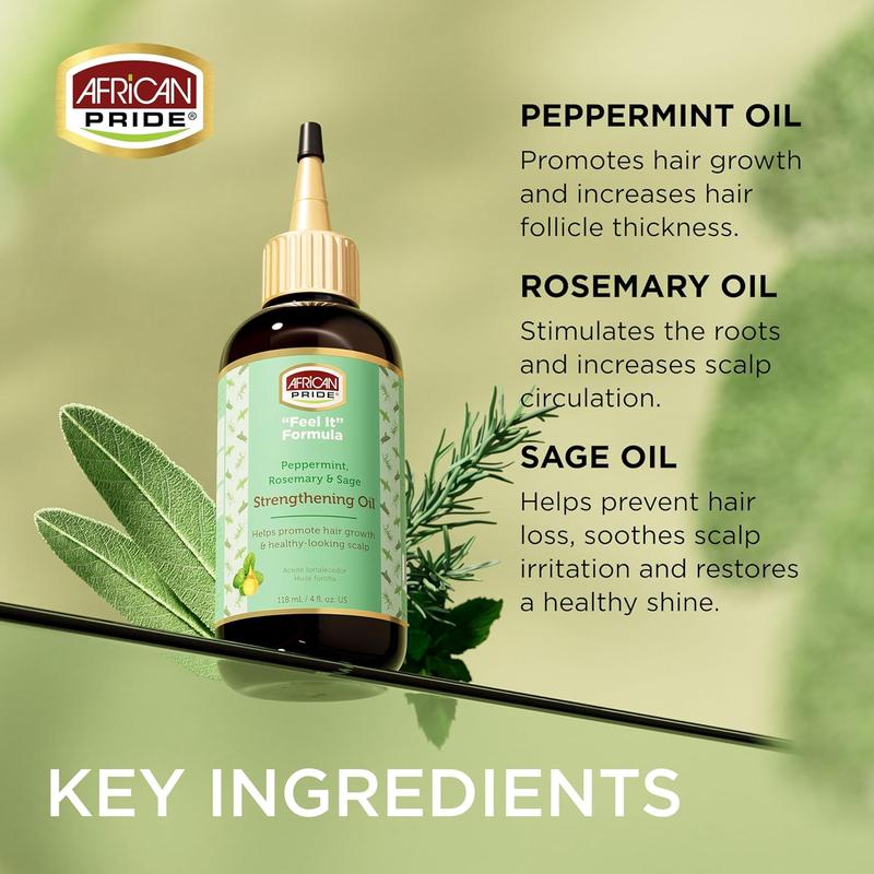 Feel-It Formula Strengthening Oil with Rosemary Oil, Peppermint Oil and Sage - Helps Promote Hair Growth, Nourishing Treatment for Split Ends and Dry Scalp for All Hair Types, 4 fl oz.