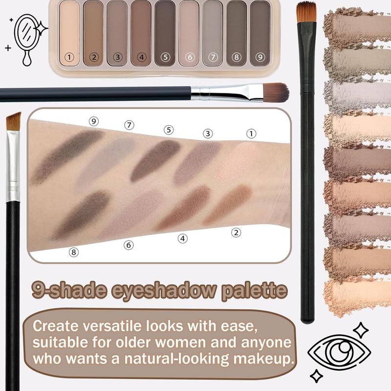 9 Colors Matte Nude Eyeshadow Palette,Brown Neutral Eye Shadow Palette Makeup,Waterproof Blendable Make Up Pallet Long Lasting High Pigmented Eyeshadow Makeup Palette with Eyeshadow Brushes