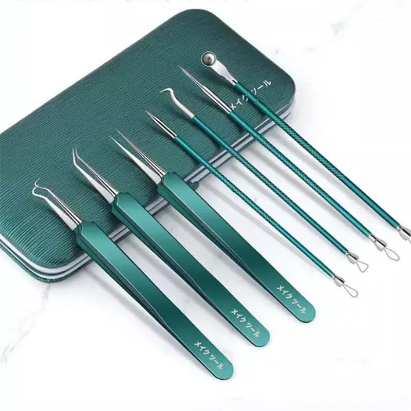 7 5pcs Blackhead Remover Kit With Storage Case, Blackhead Extractor Tool, Professional Comedo Pimple Blemish Remover Skin Care Tools For Women & Men