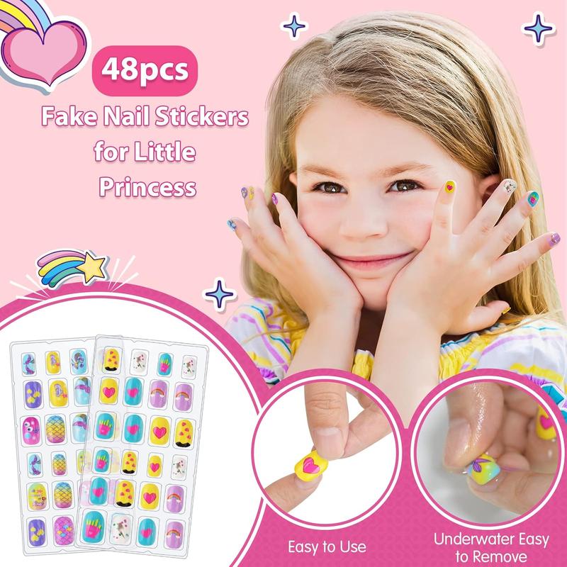 Kids Nail Polish Set for Girls, Nail Art Kits with Nail Dryer & Glitter Pen, Quick Dry & Peel Off & Non-Toxic Nail Polish Birthday Gifts for Girls Ages 6 7 8 9 10 11 12