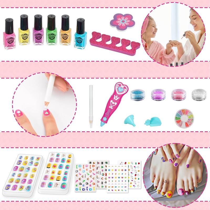 Kids Nail Polish Set for Girls, Nail Art Kits with Nail Dryer & Glitter Pen, Quick Dry & Peel Off & Non-Toxic Nail Polish Birthday Gifts for Girls Ages 6 7 8 9 10 11 12