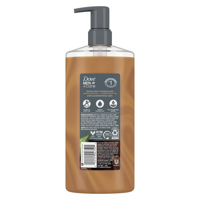 Dove Men+Care Body Wash Sandalwood + Cardamom Oil to Rebuild Skin in the Shower with Plant-Based Cleansers and Moisturizers 26 oz