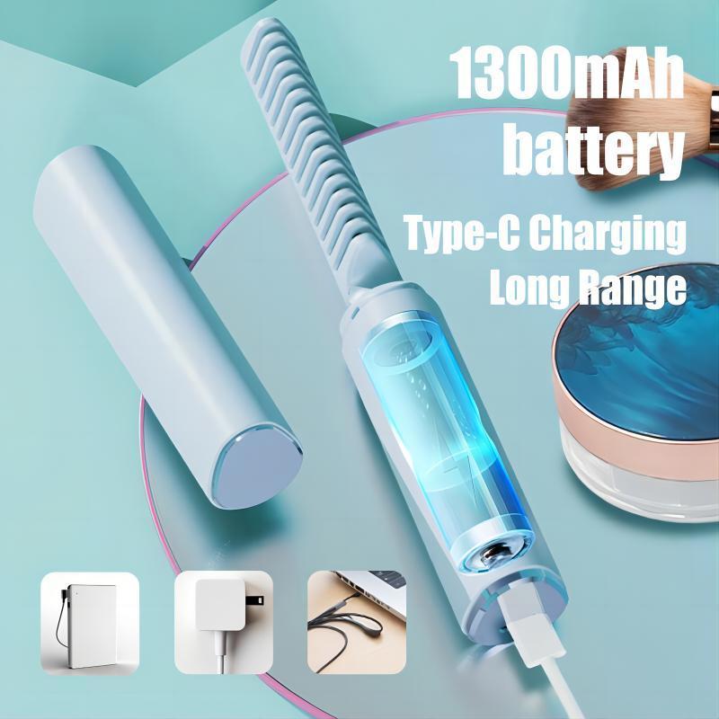 USB Charging Ceramic Hot Hair Brush, Fast Heating Negative Ion Hair Straightener, Hair Styling Appliance for Home, Travel, and Salons