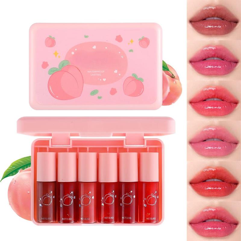 6 Colors Lip Tint Stain Set,Water Tint Lip Stain Korean Lip Gloss Long Lasting,Plumping Mini Liquid Lipstick Moisturizing Natural Lip Tint,Multi-Use Lip & Cheek Tint,Non-sticky,Lightweight,Vivid Color