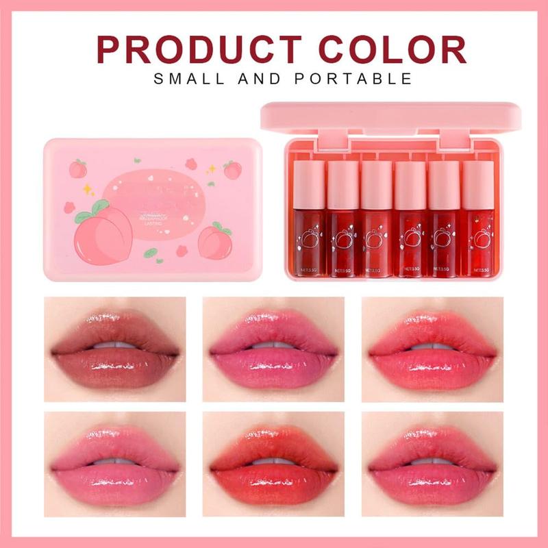 6 Colors Lip Tint Stain Set,Water Tint Lip Stain Korean Lip Gloss Long Lasting,Plumping Mini Liquid Lipstick Moisturizing Natural Lip Tint,Multi-Use Lip & Cheek Tint,Non-sticky,Lightweight,Vivid Color