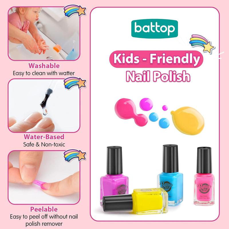 Kids Nail Polish Set for Girls, Nail Art Kits with Nail Dryer & Glitter Pen, Quick Dry & Peel Off & Non-Toxic Nail Polish Birthday Gifts for Girls Ages 6 7 8 9 10 11 12