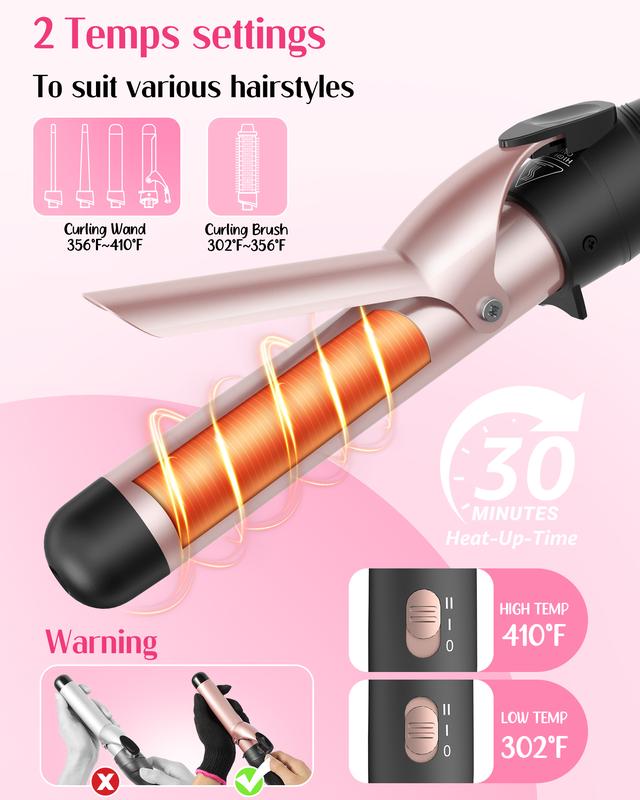 ANIEKIN 5-in-1 Curling Iron Set: Includes a Curling Brush and 4 Interchangeable Ceramic Wands (0.39”-1.25”), Instant Heat, Dual Voltage Hair Curler, Great Gift for Girls and Mother