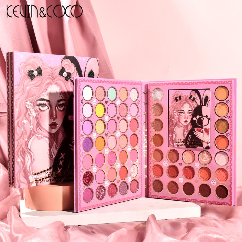 KEVIN&COCO 62-Color Eyeshadow Palette Book with Blush, Contour, & Removable 4-Color Highlighter – Multi-Functional Face Makeup Kit with Mirror – Matte, Shimmery, Glitter Effects for Holiday Gift Cosmetic creatist  palette