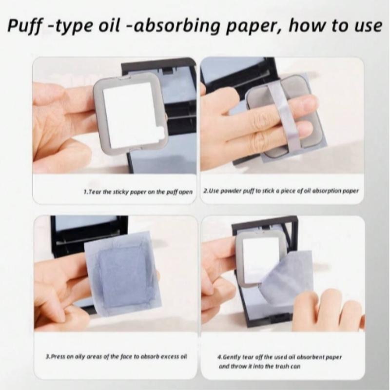 Portable Oil Absorbing Face Paper with Mirror & Puff, 100pcs set Oil Control Face Paper, Makeup Blotting Paper for Oily Skin