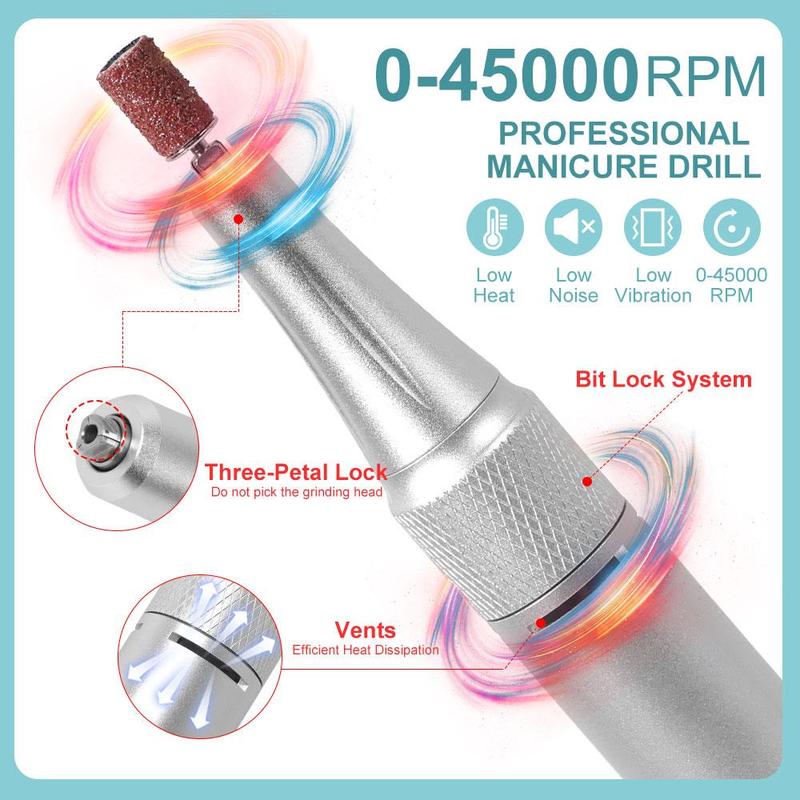 45000RPM Cordless Nail Drill, 1 Box Professional Nail Drill Machine with Nail Drill Bits Set, Ergonomic Nail Drill for Salon-grade Manicure & Pedicure, Christmas Gift, Nailcare, Nail Drill