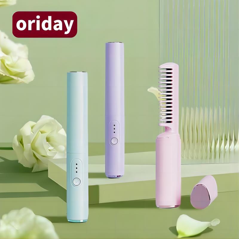 USB Charging Ceramic Hot Hair Brush, Fast Heating Negative Ion Hair Straightener, Hair Styling Appliance for Home, Travel, and Salons