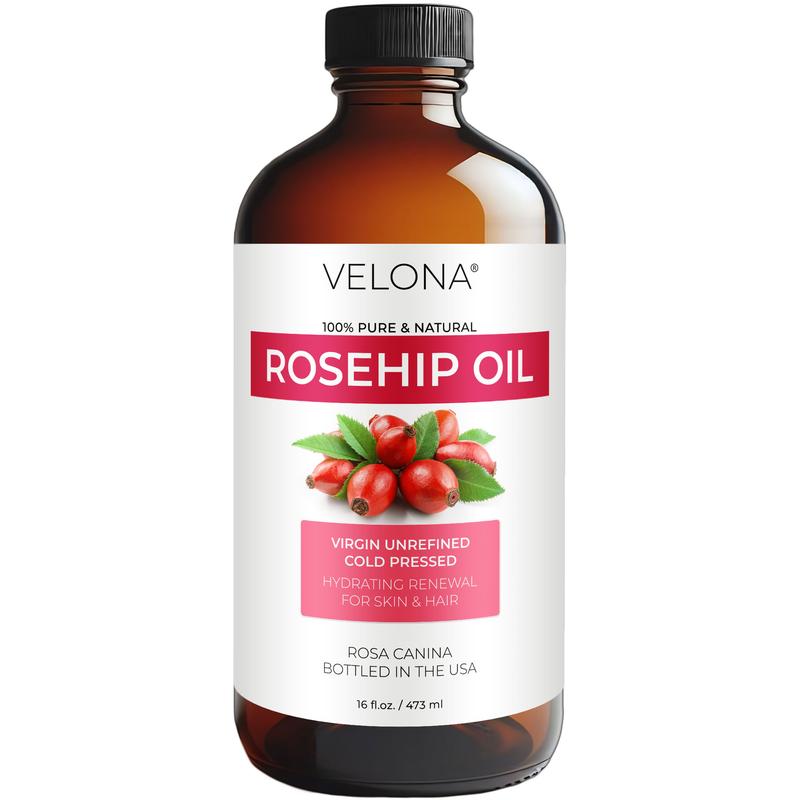 velona Rosehip Oil - 16 Fl Oz in Glass Bottle | 100% Pure and Natural Carrier Oil| Unrefined, Cold Pressed | Moisturizing Face, Hair, Skin, Scars, Stretch Marks