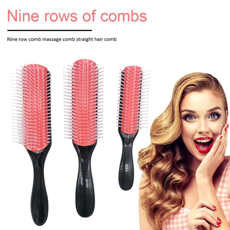 Denman Detangler Hairbrush for All Hair Types - 9 Rows Detangling Brush with Scalp Massager and Wet Removable DIY Hair Comb Brush