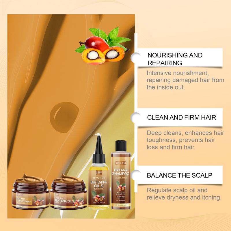 4PCS Batana Oil Hair Care Set, Hair Shampoo & Hair Conditioner  & Oils & Soft and Bright Oil,Scalp Massage Moisturizes For Haircare Cleansing Cleanser