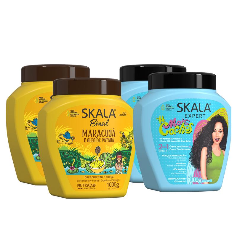 Skala Expert Viral Brazilian Curly Hair Care 4-Pack: 2 Maracuja + 2 Blue Mais Cachos (35.2 oz Each) – Skala Shampoo, Conditioner & Treatment