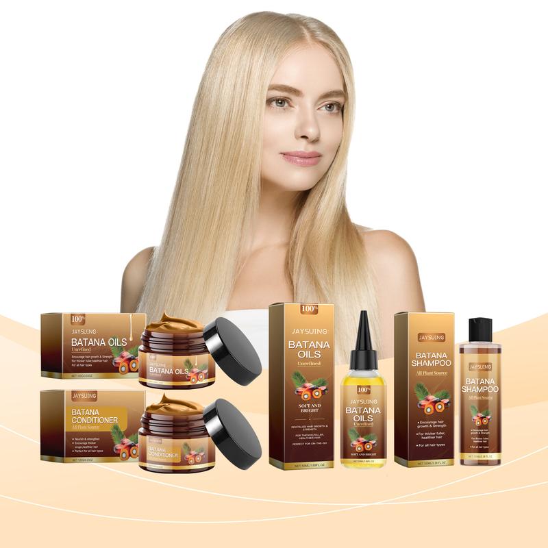 4PCS Batana Oil Hair Care Set, Hair Shampoo & Hair Conditioner  & Oils & Soft and Bright Oil,Scalp Massage Moisturizes For Haircare Cleansing Cleanser