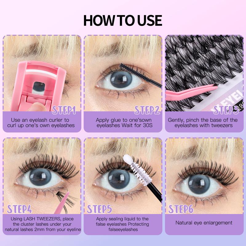 DIY Eyelash Extension Kit 280 Pieces Eyelash Cluster Kit Single Eyelash Natural 9-16mm Adhesive Seal Tweezers Eyelash Glue Remover False Eyelashes for Beginners Eyelash Extension at Home