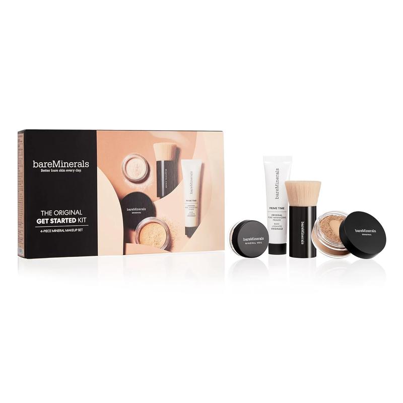 bareMinerals Original Get Started Kit, 4 Piece Mini Mineral Makeup Includes Original Loose Foundation, Face Primer, Setting Powder, Brush, Travel Sizes, Must-Have Kit, Vegan Cosmetic