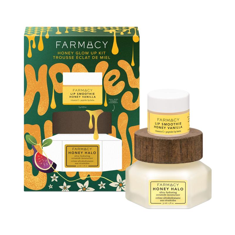 Farmacy Honey Glow Up Gift Set - Includes Honey Halo Ceramide Face Moisturizer + Travel Size Honey Vanilla Lip Smoothie - Preps & Plumps Skin for Makeup Application (2 Count)