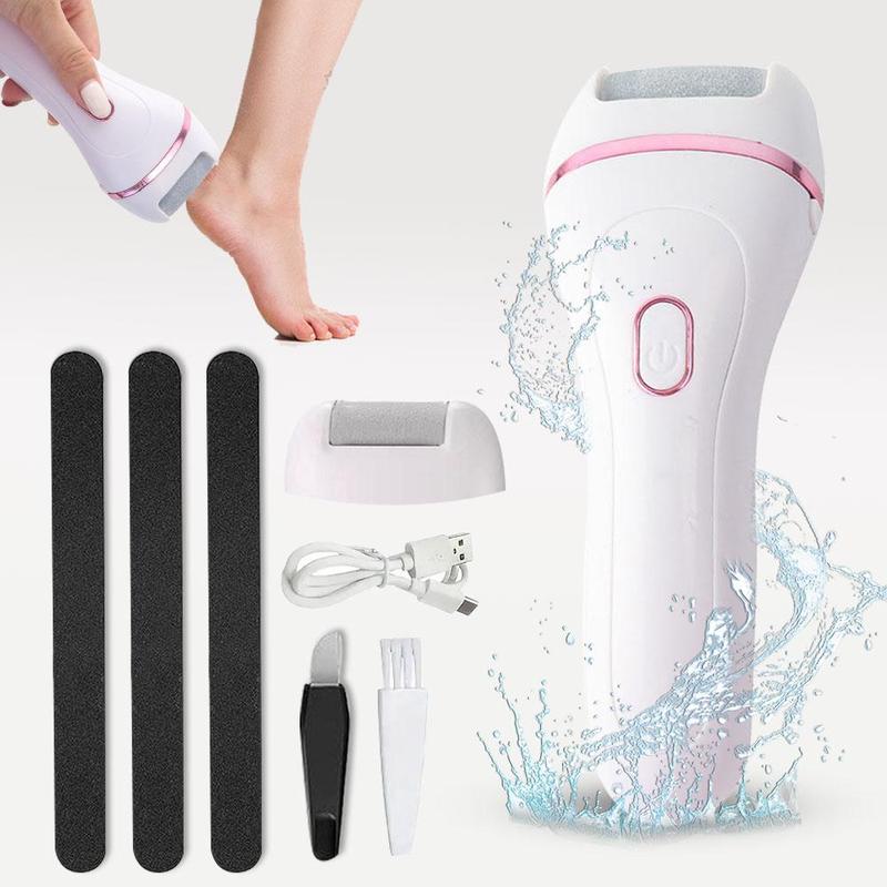 Electric Foot File (1 Set), Rechargeable Professional Pedicure Kit with 2 Roller Heads, 2 Speed Foot Callus Remover for Hard Cracked Dry Skin, Festival Gift