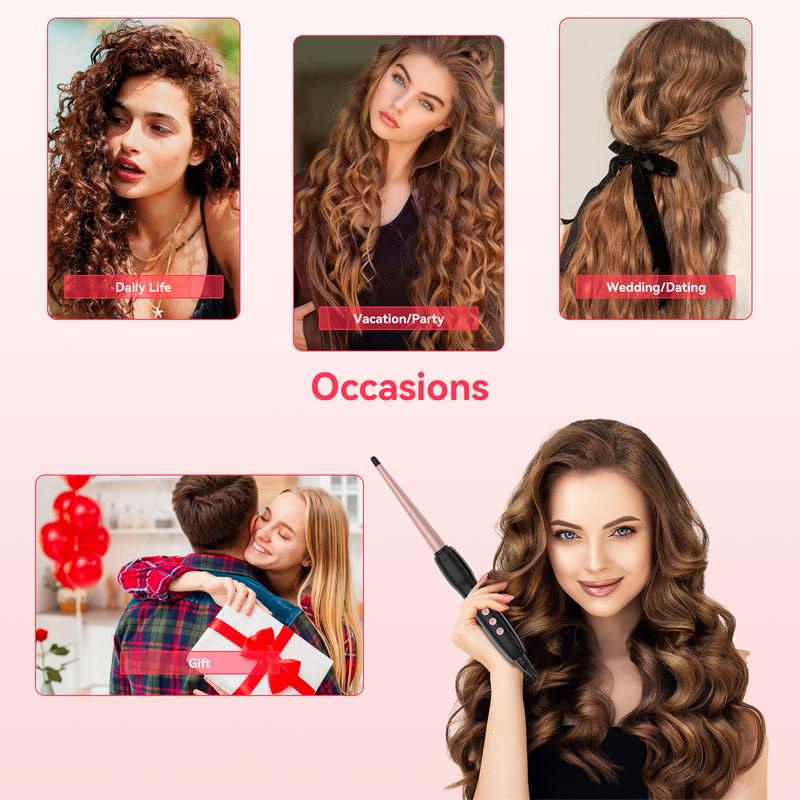 Curling Wand for Long Hair,3 4 Inch Tapered Hair Wand Curling Iron with LCD Display,0.35-0.75 Inch Hair Curling Wand 14 Adjustable Temp 100°C-230°C(210°F-450°F),110-240V Instant Heating Wand Curler